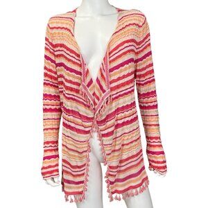 Chicos Womens Open Front Striped Cardigan Size M 1 Multicolor Lightweight